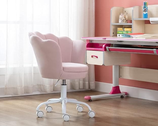 CIMOTA Cute Kids Desk Chair,Velvet Bedroom Chair Adjustable Child Computer Chair Swivel Shell Vanity Chairs for Girls Bedroom/Study Room, Light Pink thumbnail 5