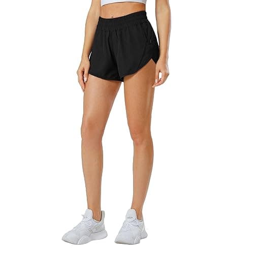 Aurefin Athletic Shorts for Women,Women's Quick Dry Workout Sports Active Running Track Shorts with Elastic and Zip Pockets - Regular Fit - Medium - Black thumbnail 4
