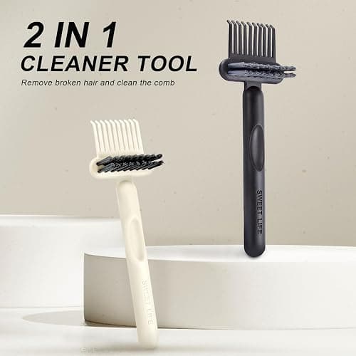 Jurrissa 2 Pack Hair Brush Cleaning Tool, 2-in-1 Cleaner Tool, Portable Cleaning Tool Set for Brush Comb Keyboard, Remover Rake for Removing Hair Dust, Home and Salon Use(White&Black) thumbnail 2