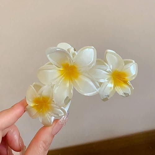 6 Pcs Big Flower Hair Claw Clips, 3Head Frangipani Flower Gradient Color Large Hair Clips, Beach Vacation Strong Hold Jaw Hairpin for Women Girls Hair Accessories (6 PCS Big) thumbnail 5