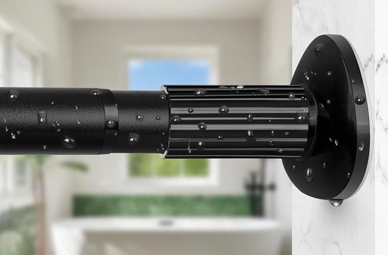 Tension Curtain Rod 51-86 Inch, Curtain Rod No Drilling for Window or Bathroom Closet, Outdoor Curtain Rods for Patio Tension Rod, Easy to Install, Never Rust, Rod Diameter 1.26 Inches - Black - Image 1