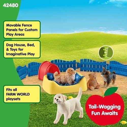 Schleich Farm World 13-Piece Puppy Pen Playset - Featuring 3 Cute Puppy Figurines and Accessories, Educational and Durable Toys, Fun and Imaginative Play for Boys and Girls, Gift for Kids Ages 3+ thumbnail 6