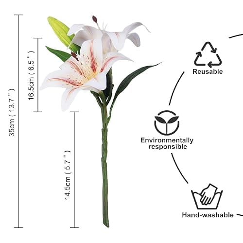 DBCMEW 6PCS Artificial Lilies Set, Short Stem Artificial Flowers with 12 Heads Fully Bloomed Lilies and 6 Buds for Office/Wedding/Home Decoration/Party/Flower Arrangment/Bonquet DIY/Grave thumbnail 2