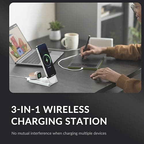 Wireless Charging Station, 3 in 1 Phone Charger Stand, Foldable MagSafe Charger for 17/16/15/14/13/12 Pros Plus, Watch Ultra, Airpods, Magnetic Travel Charging Station with 20w Adapter (White) thumbnail 7