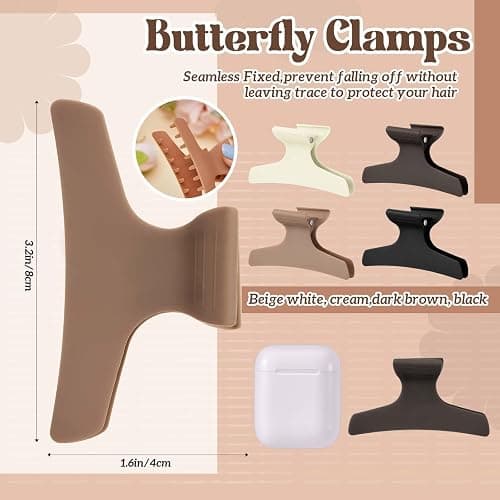 Batiyeer 12 Pcs Butterfly Hair Clips for Styling Sectioning Hair Clips for Women Butterfly Clamps Non Slip Claw Salon Section for Cutting Styling Coloring Thick Thin(Neutral Color) thumbnail 2