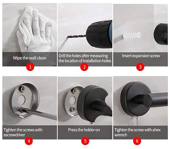 4pcs Matte Black Toilet Paper Holder and Towel Ring Set, Stainless Steel Hand Towel Holder and Towel Hanger with Hardware Pack thumbnail 7