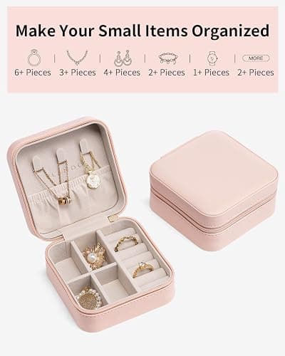VLANDO Travel Jewelry Case - Teacher Appreciation Gifts for Women - Small Jewelry Travel Organizer Box Travel Essentials Gift for Teen Girl Women - Pink thumbnail 7