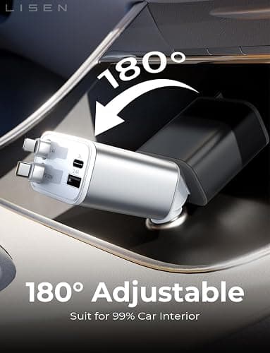 LISEN Retractable Car Charger for iPhone, for iPhone 17 Pro Max 16 15 14 13 12 Plus Mini, Cute 4 in 1 Retractable USB C Car Charger Fast Chareg for Women Men, 84W Fast Charging Car Accessorie thumbnail 8