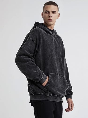 KEEPSHOWING Mens Oversized Hoodies Vintage Hoodie Couples Pullover Acid Wash Hoodies for Men Streetwear Sweatshirts thumbnail 5