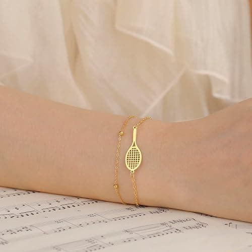 Tennis Racket Bracelet for Women Men Dainty Adjustable Racket Charm Layering Sport Bangle Bracelet Lover Jewelry Tennis Gifts for Women Men Players thumbnail 4