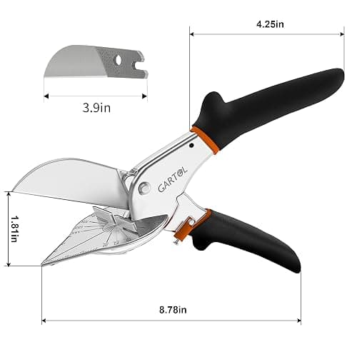 GARTOL Miter Shears, 45-135 Degree Adjustable Angle Scissors, Quarter Round Cutter Tool with Spare SK5 Blades, Trunking Shears for Cutting PVC, Trim and Softwood Moulding (Not for Hardwood) thumbnail 2