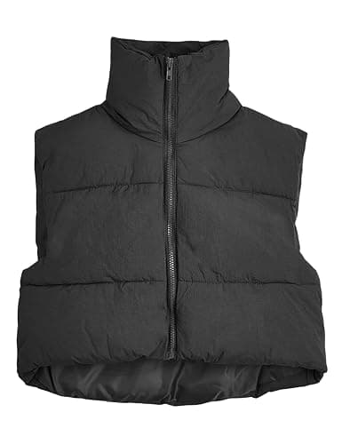 UANEO Cropped Puffer Vest Women Zip Up Stand Collar Sleeveless Padded Crop Puffy Vests - Image 1