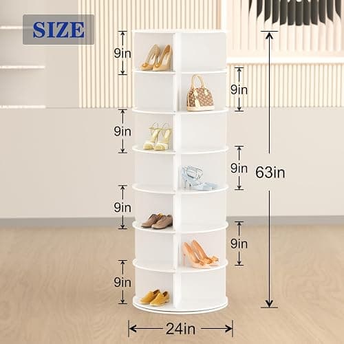 Cushore 7 Tier Rotating Shoe Rack Tower, Free Standing 360° Shoe organizer Lazy Susan, Bag Display Rack Storage Round Carousel, Neat and Elegant Shoe Storage Solution thumbnail 2