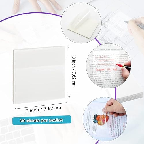 Transparent Sticky Notes - 3x3 inch Clear Sticky Notes Waterproof Self-Adhesive Translucent Sticky Note Pads for Books Annotation, See Through Sticky Note (200 Sheets) thumbnail 2