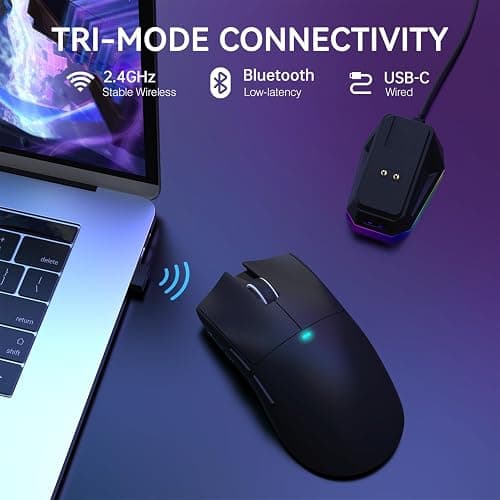 ATTACK SHARK X11 Lightweight Wireless Gaming Mouse with RGB Charging Dock,Tri-Mode-2.4G/USB-C Wired/BT,22K DPI,PAW3311 Optical Sensor,HUYU Switch, 5 programmable Buttons for PC/Mac(Black) thumbnail 3