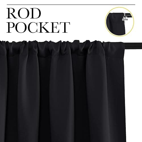 NICETOWN Halloween Living Room Blackout Shades - All Season Rod Pocket Thermal Insulated Solid Blackout Curtains/Drapes for Living Room (Set of 2, 42 inches by 84 Inch, Black) - Black - 42"W x 84"L (Pack of 2) thumbnail 4