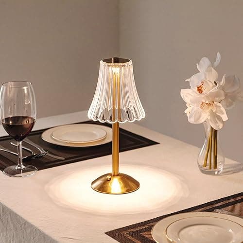 Cordless Table Lamps for Home,Dining Room, Gold Rechargeable Lamps, USB Charge 12'' Tall LED Brass Portable Outdoor Indoor Desk Lamp with Built-in Dimmer (Champagne Gold-Flower) thumbnail 2