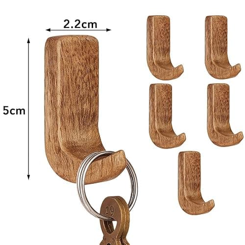 Indian Shelf 6 Wood Adhesive Wall Hooks Peel Stick for Keys and Jewelry thumbnail 3