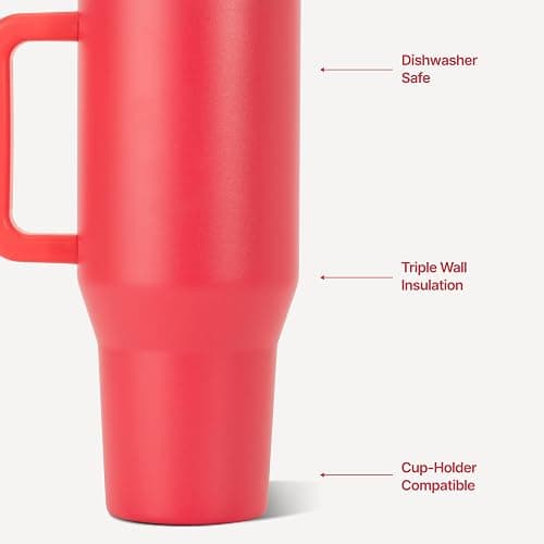 HydroJug Traveler 32oz, Insulated Tumbler with Handle & Straw, Fruit Punch | Triple wall insulated, flip straw lid, leak-resistant, stainless steel, cup holder friendly, BPA-free, dishwasher safe thumbnail 4
