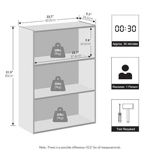 Furinno Reed Closet Organizers and Storage, 3-Tier Reversible Closet Shelves, Closet Organization Shelf, 9.7 x 23.7 x 31.5, for Bedroom, Closet, Plain White thumbnail 2