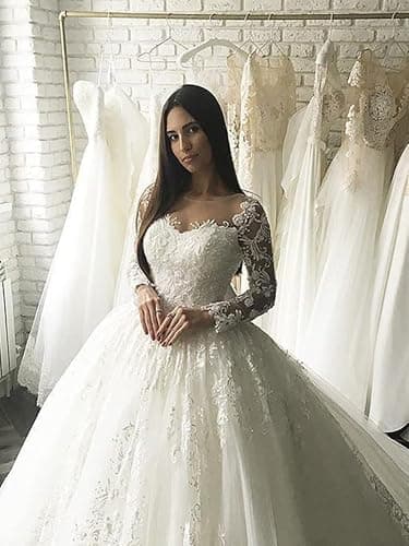 XYAYE Long Sleeve Wedding Dresses for Bride Lace Applique Modest Wedding Gowns with Train Bridal Dresses for Women - 10 - White thumbnail 3
