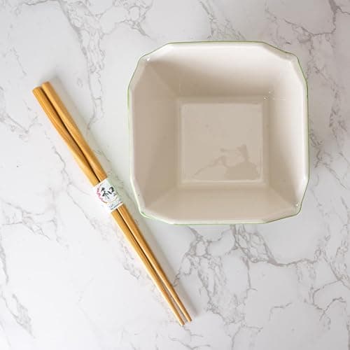 Urban Tokyo Chinese Takeout Box Style Porcelain Bowl With Chopsticks 18 fl oz Square Box Shape Rice Noodles Pasta To Go Box Shaped Bowl Microwave Dishwasher Safe (Hungry Panda) thumbnail 5