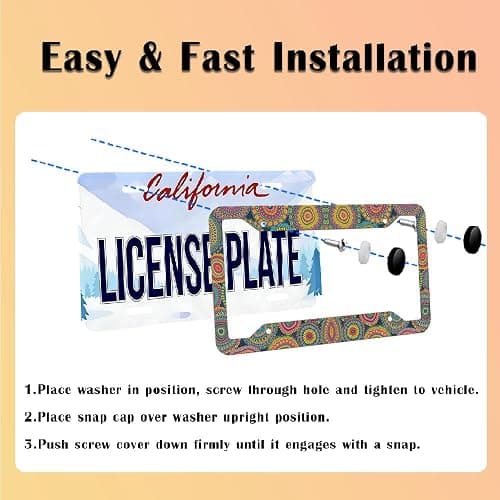 Colorful Mandala Pattern Aluminum License Plate Frame - 6x12 Inch US Standard, with Mounting Screws, Bohemian Auto Accessory thumbnail 3