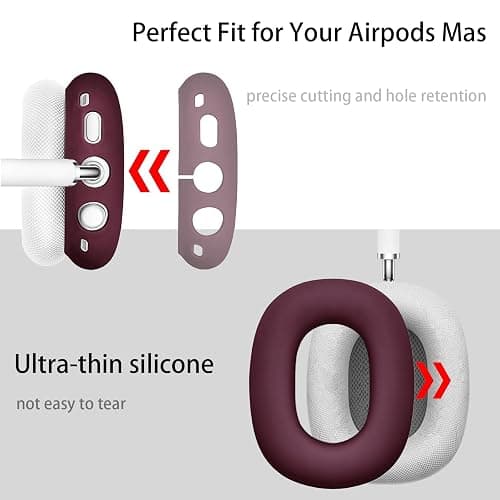 Silicone Case Cover for AirPods Max Headphones，Anti-Scratch Ear Cups Cover/Ear Pad Case Cover/Headband Cover 3 in 1 Accessories Silicone Protector for Apple AirPods Max（Wine red） thumbnail 2