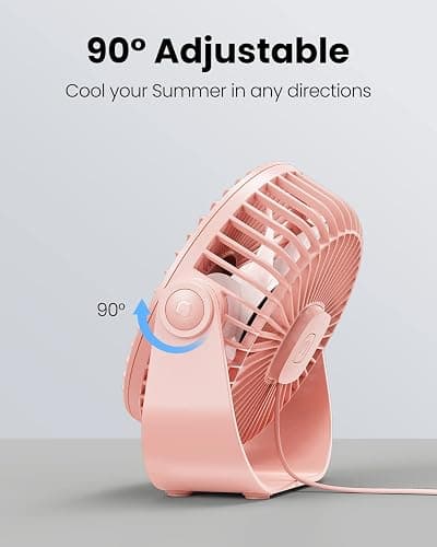 Gaiatop USB Desk Fan, 3 Speeds Strong Airflow, 5.5 Inch Portable 90° Rotate Quiet Cooling, Small Personal Table Fans for Bedroom Home Office Travel Pink thumbnail 6