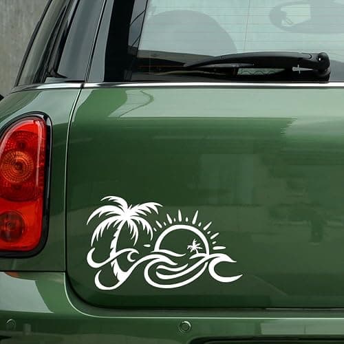 ZUKHL 2pcs 6.69"x3.94" Palm Tree and Sun Wave Vinyl Decal - Tropical Beach Design Adhesive Sticker for Car, Laptop, and Truck Decoration, Durable Car Sticker #2BZ309 thumbnail 4