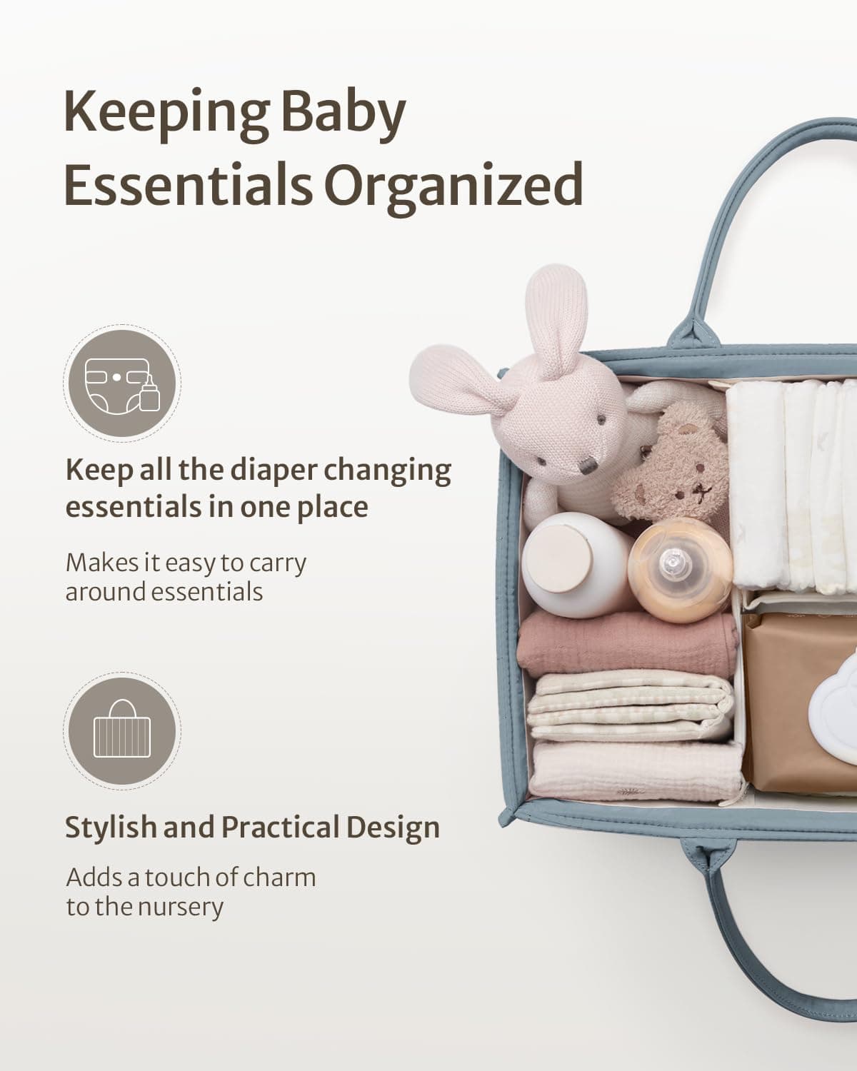 Blissful Diary Baby Diaper Caddy Organizer, Stylish Storage Basket for Newborn Essentials and Diaper Station, Baby Shower and Registry Must-Have, Dusty Blue thumbnail 2