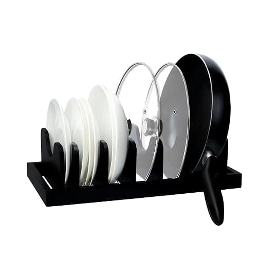MinBoo Bamboo Pot Lid Organizer Pot Lid Holder, Pot and Pan Organizer Drawer Organizer for Pot Lids, Pans, Cutting Boards & Baking Sheets, Dinner Plates, Reusable Containers in Cabinet Storage,Black - Image 1