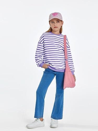 Haloumoning Girls Striped Crewneck Sweatshirt Kids Long Sleeve Oversized Fashion Pullover Tops Fall Clothes 5-14 Years thumbnail 6