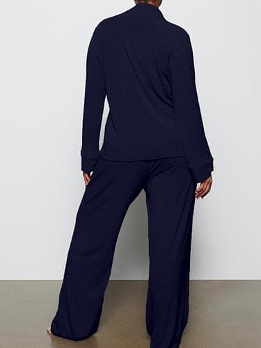 AnotherChill Women's Pajamas Set Long Sleeve Button Down Ribbed Knit 2 Piece Sleep Sets Loungewear Soft Pjs thumbnail 4