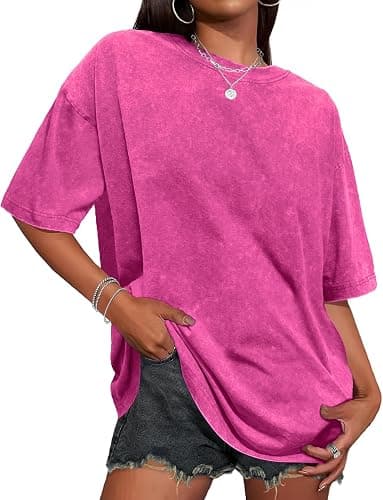 Oversized Tshirts for Women Short Sleeve Vintage Washed Basic Cotton Tees | ADOREJOY Oversized Casual Loose Crewneck Tops for Summer Acid Wash Streetwear Daily Fit 2026 - Image 1