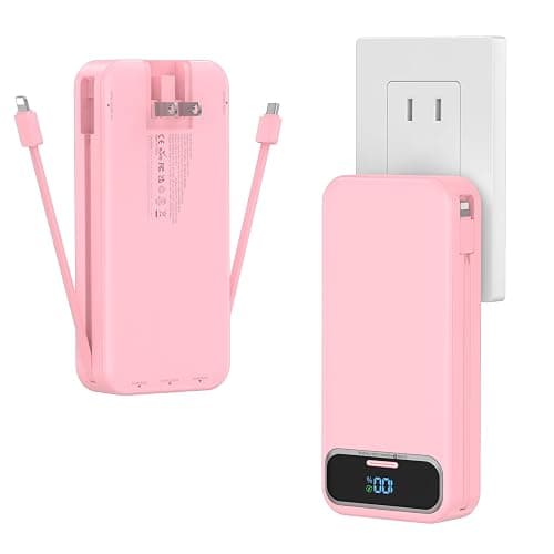 20000mAh Lightweight-Portable-Charger-Power-Bank with Built-in Cables and AC Wall Plug, PD20W USB-C Fast Charging Battery Pack, LED Display External Travel Phone Charger for All iPhone,Samsung,Android - Image 1