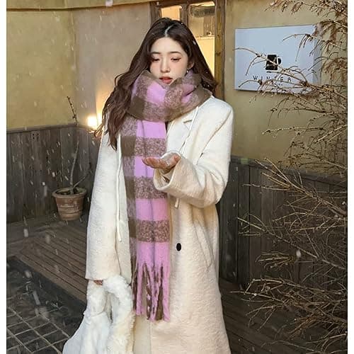 OUNIYA Large Chunky Plaid Scarf Checked Colorful Oversized Scarves Soft Big Cashmere Wool Thick Winter Warm Blanket Women thumbnail 5