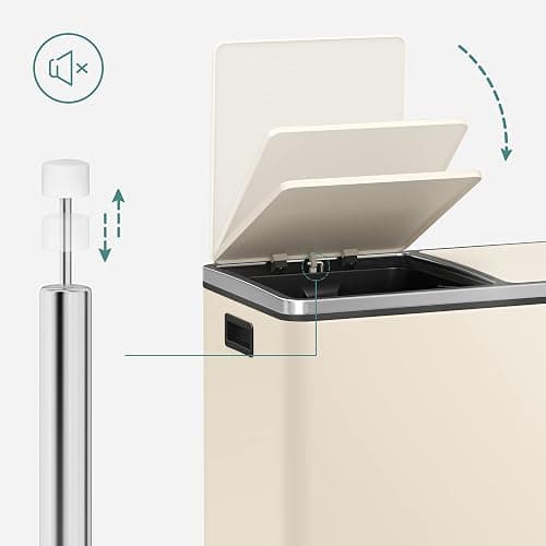 SONGMICS Trash Can, 2 x 8 Gallon (2 x 30 L) Garbage Can for Kitchen, with 15 Trash Bags, 2 Compartments, Plastic Inner Buckets and Hinged Lids, Airtight, Almond Color ULTB201A01 - Almond Color - 2 x 8 Gallon thumbnail 5