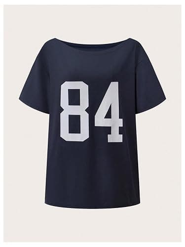 RoseSeek Girl's Off The Shoulder Tops Number Graphic Jersey Shirts Short Sleeve Oversized T Shirts Y2k Tops thumbnail 5