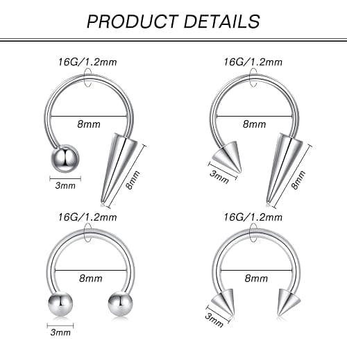 Zolure 16g Lip Rings Horseshoe Labret Jewelry Lip Barbell Ring Spike Snake Bite Piercing Jewelry Tragus Helix Earrings Studs Medusa Piercing for Women Men thumbnail 2