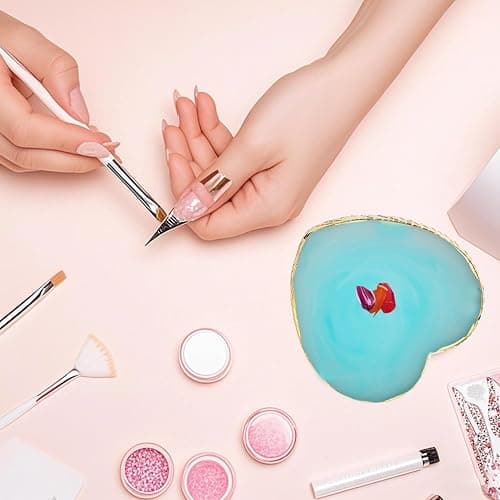 2 Pcs Resin Nail Art Palette, Nail Painting Mixing Tray with Gold Edge, Nail Art Display Board, Nail Polish Holder for Nail Design, Manicure Tools for Nail Artists (E-Heart-Shaped White and Purple) thumbnail 7