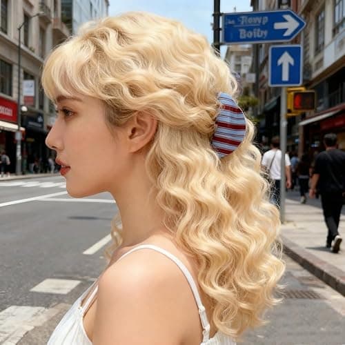1PC Blue Caramel Striped Hair Clips Women Shaped Hair Clip Sports Hair Accessory Shark Clips Premium&Versatile Ponytail Barrettes Hair Claws Fashion Hair Claw for Women's Commuting Daily Hairstyles thumbnail 8