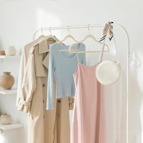 ManGotree Velvet Coat Hangers with 360° Swivel Gold Hook, Non-Slip Felt Suit Hangers, Slim Space Saving Clothes Hanger for Jacket, Sweater, Shirt, Dress, Pants (36 Pack, Beige) thumbnail 2