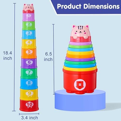 WEEJOYGAM Baby Stacking Cups, Sorting Stacking Toys for Toddlers 1-3 Nesting Stackable Block with Number Montessori Toys for 1 Year Old Educational Sand Bath Birthday Gift for 6 9 12 18 Month Boy Girl thumbnail 2