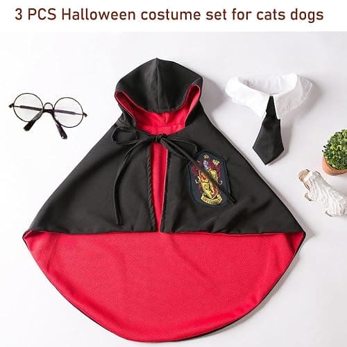 ANIAC 3PCS Halloween Dog Costume Cat Wizard Cape Glasses and Necktie Set Halloween Puppy Outfit Pet Academy Academy Magician Cosplay Apparel for Kitten Cat Small Dogs (Black+Red, Medium) thumbnail 3