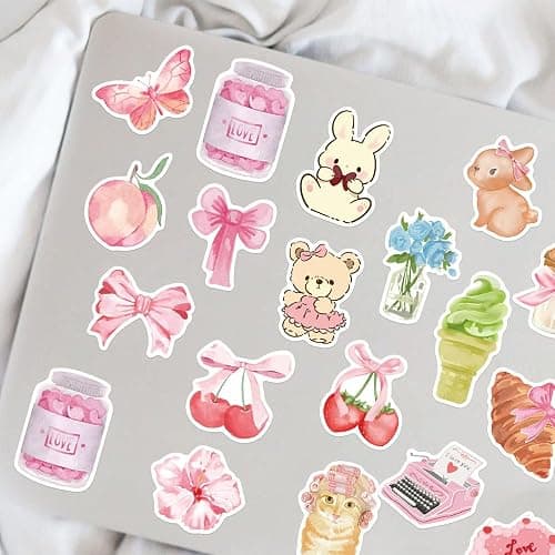 50pcs Coquette Pink Bows Vintage Aesthetic Stickers - Pink Bear, Graffiti, Water Bottles, Laptop, Phone, Guitar thumbnail 2