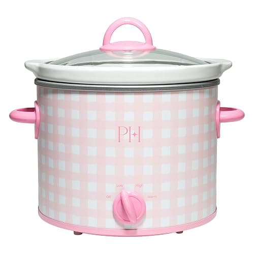Paris Hilton 3.5-Quart Manual Slow Cooker, Features Three Settings (Low, High, Warm), Naturally Nonstick and Dishwasher Safe Stoneware Insert, Family Sized Capacity, Gingham Pink - Image 1