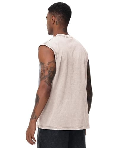 Mens Workout Tank Tops Sleeveless Tee Shirts Men Muscle Shirt Gym Acid Wash T Shirts Running Beach Loose Fit Tee thumbnail 2