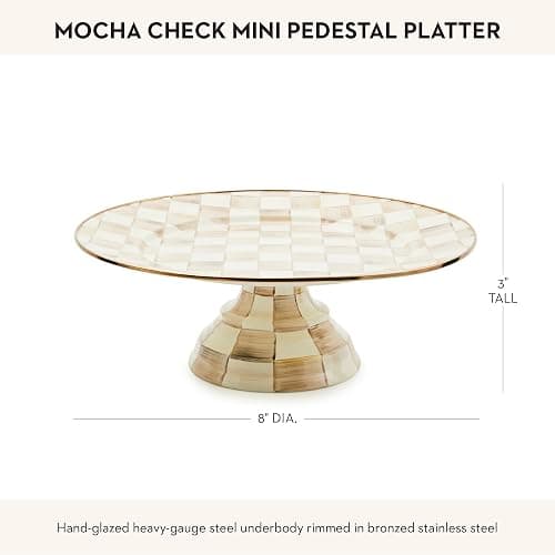 MACKENZIE-CHILDS Enamel Pedestal Platter, Round Cake Stand, Mini, Brown-and-White Mocha Check thumbnail 3