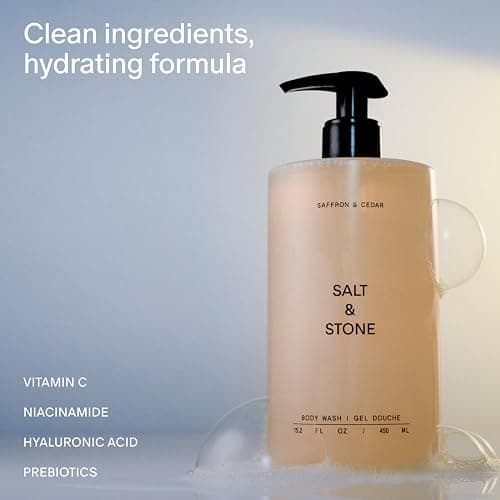 Salt & Stone Body Wash for Women & Men, Saffron & Cedar 15.2 fl oz | Shower Gel, Sulfate-Free, Paraben-Free, Dye-Free, Vegan, Hydrating & Moisturizing with Antioxidants, Vitamin C, Niacinamide thumbnail 2